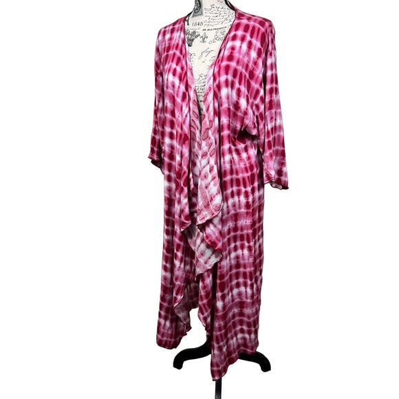 LulaRoe women Medium Shirley Pink White Tie Dyed Kimono Cardigan Jacket Bohemian - Picture 3 of 12